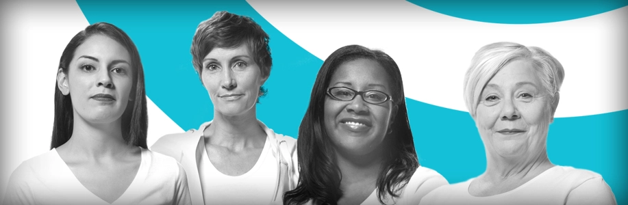 Three women in front of LUNG FORCE woosh