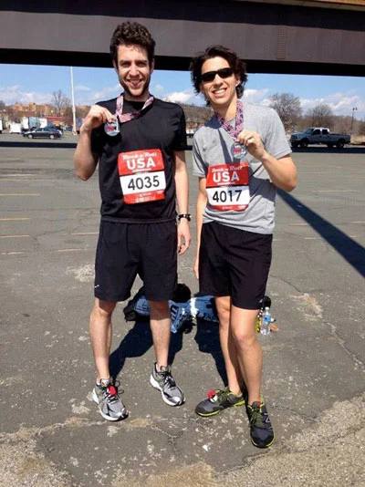 Jeremy Deaton (right) and a friend after a race. Jeremy Deaton (left) and friend after a race